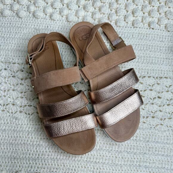 UGG Braelynn Metallic Leather Sandals Rose Gold Size 10 - Picture 15 of 15